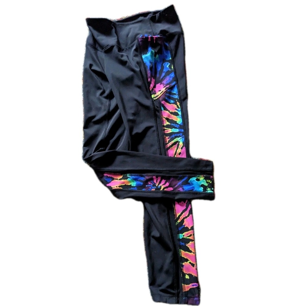 Victoria's Secret PINK Women Activewear Pants Black W/ Tie Dye Panels S Leggings